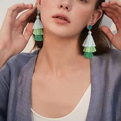 SHEGRACE Layered Tassel Earrings Tiered Thread Drop Earrings for Women Bohemian Christmas Jewelry Gifts