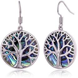 Tree of Life Earrings For Women Lab-Created Abalone | Barzel Lab-Created Abalone Pearl & 18K White Gold Plating Tree Of Life Dangling Teardrop Earrings