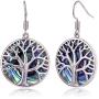 Tree of Life Earrings For Women Lab-Created Abalone | Barzel Lab-Created Abalone Pearl & 18K White Gold Plating Tree Of Life Dangling Teardrop Earrings