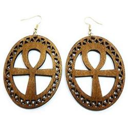 Teris Boutique Anka Ankh Cross Wood Wooden Fashion Jewelry Religious Women Dangle Earrings
