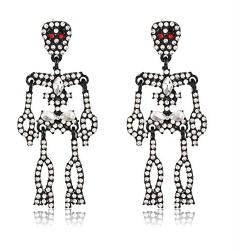 Halloween Skeleton Earrings for Women Girls Moving Horror Skull Drop Dangle Earrings Statement Rhinestone Long Earrings Gothic Jewelry Cosplay Costume Party Gifts