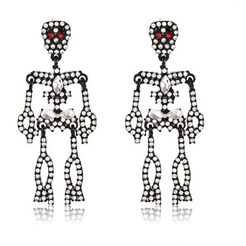 Halloween Skeleton Earrings for Women Girls Moving Horror Skull Drop Dangle Earrings Statement Rhinestone Long Earrings Gothic Jewelry Cosplay Costume Party Gifts