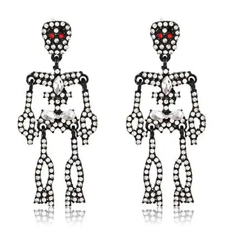 Halloween Skeleton Earrings for Women Girls Moving Horror Skull Drop Dangle Earrings Statement Rhinestone Long Earrings Gothic Jewelry Cosplay Costume Party Gifts Halloween Skeleton Earrings for Women Girls Moving Horror Skull Drop Dangle Earrings Statement Rhinestone Long Earrings Gothic Jewelry Cosplay Costume Party Gifts