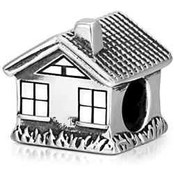 MBSUUH S925 Sterling-Silver Family Charms Beads Sweet House Beads for Bracelets Jewelry Necklace Pendant Gift of Family Theme Memorial