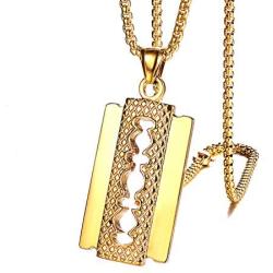 Nsitbbuery Hip Hop DJ Nightclub Bars Stainless Steel Razor Blade Tag Pendant Necklace