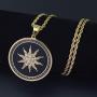Moca Jewelry Hip-Hop Sun Flower Pendant Stainless Steel Chain Rhinestone Crystal Necklace for Men Women