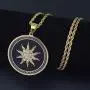 Moca Jewelry Hip-Hop Sun Flower Pendant Stainless Steel Chain Rhinestone Crystal Necklace for Men Women Moca Jewelry Hip-Hop Sun Flower Pendant Stainless Steel Chain Rhinestone Crystal Necklace for Men Women