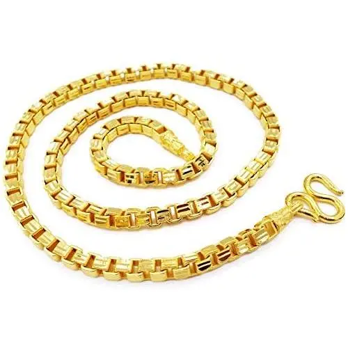 Mens Chain 23k 24k Thai Baht Yellow Gold Plated Filled Necklace Jewelry Women & Mens 26 inch 100 Grams Mens Chain 23k 24k Thai Baht Yellow Gold Plated Filled Necklace Jewelry Women & Mens 26 inch 100 Grams