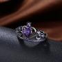 WANGYUSHENG Womens Black Gold Plated Purple Amethyst Cubic Zirconia CZ Princess Crown Tiara Ring Wedding Band