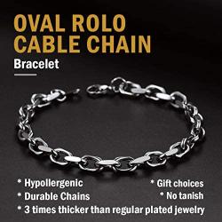 ChainsPro Oval Rolo Cable Chain Bracelet,6/8/11MM Width,19/21CM,316L Stainless Steel/18K Gold Tone (Send Gift Box)