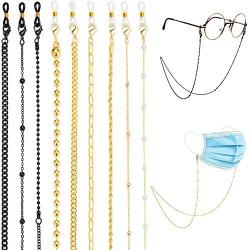 iF YOU 9 Pack Gold Mask Glasses Chain Holder for Women Girls Black Face Mask Lanyard Womens Reading Glasses Chain Necklace Set Around Neck