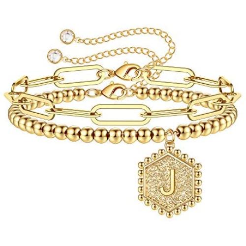 Gold Initial Bracelets for Women, 14K Gold Plated Beaded Bracelets for Women Teen Girls Hexagon Pendant Personalized Gold Layered Paperclip Link Chain Bracelets Initial Bracelet Dainty Initial Jewelry Gold Initial Bracelets for Women, 14K Gold Plated Beaded Bracelets for Women Teen Girls Hexagon Pendant Personalized Gold Layered Paperclip Link Chain Bracelets Initial Bracelet Dainty Initial Jewelry