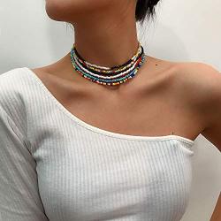 Denifery Rainbow Choker Necklace Rainbow Seed Bead Necklace Cute Necklace Beaded Necklace Beach Necklace for Women for Teen Girls (Style 3)