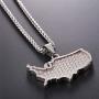 U7 Nation Map Pendant Patriotism Jewelry 18K Gold Plated Necklace Pendant with Adjustable Rolo Chain