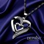 DEPHINI - Heart Necklace - 925 Sterling Silver - Double Love Heart Pendant with CZ Crystals - Fine Jewellery Woman Necklace - 18'' Rhodium Plated Silver Chain - Cubic Zirconia - Gifts for Women