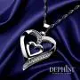 DEPHINI - Heart Necklace - 925 Sterling Silver - Double Love Heart Pendant with CZ Crystals - Fine Jewellery Woman Necklace - 18'' Rhodium Plated Silver Chain - Cubic Zirconia - Gifts for Women