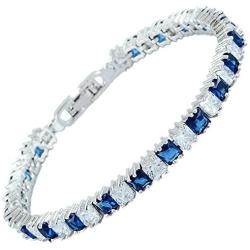 RIZILIA [Ice Cube] Princess Cut Multi-Color CZ 18K White Gold Plated Tennis Bracelet, 7''