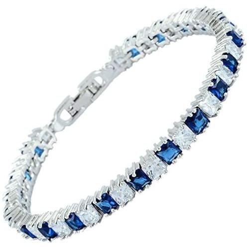 RIZILIA [Ice Cube] Princess Cut Multi-Color CZ 18K White Gold Plated Tennis Bracelet, 7''