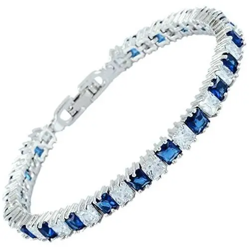 RIZILIA [Ice Cube] Princess Cut Multi-Color CZ 18K White Gold Plated Tennis Bracelet, 7''