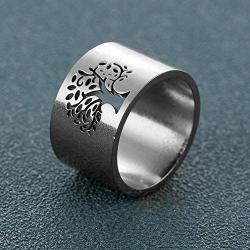 N-A 316L Stainless Steel Tree of Life Rings for Women 14 mm Wide Wisdom Tree Party/Wedding/Gift Rings Finger Ring Jewelry