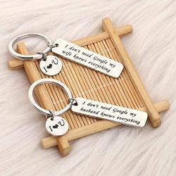 FAADBUK Couple Funny Gift Husband Wife Set Keychain I Don’t Need Google My Husband Wife Knows Everything Jewelry Wedding Gift for Groom Bride