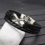 Double-Layered Handmade Braided Leather Wrap Bracelet Alloy Infinity Shaped Bracelets, 8.3''