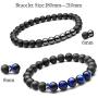 SEVENSTONE 2PCS Black Matte Onyx Prayer Beads Bracelet for Men Women Elastic Natural Stone