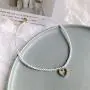 REQU Girl Women Korean Wild Pearl Necklace Trendy Clavicle Chain with Love Heart Pendant Choker Fashion Jewelry