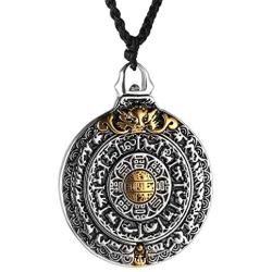 HZMAN Vintage Tibetan I Ching Spiritual Divination Om Stainless Steel Pendant Necklace Religion Jewelry