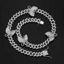 Luxfine 9mm Butterfly Necklace Choker Iced Out 5A+ CZ Stones 14K REAL Gold Plated for Women Girls Delicate Bling Everyday Cuban Chain Hip Hop Jewelry Christmas Birthday Party Friendship Wedding Gift 16”