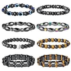YADOCA 8 Pcs Hematite Magnetic Bracelets Set for Men Women Tigers Eye Bead Bracelet Colorful Elastic Bracelet