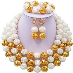 laanc Womens Fashion Gold Plated 3 Rows Nigerian Beads African Wedding Bridal Jewelry Sets