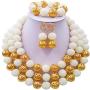 laanc Womens Fashion Gold Plated 3 Rows Nigerian Beads African Wedding Bridal Jewelry Sets