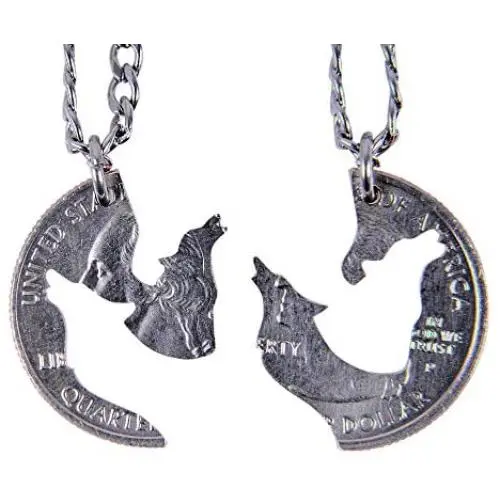 Marycrafts Hand Cut Coin Wolf Necklace Howling Wolves Best Friend Necklaces for 2 Marycrafts Hand Cut Coin Wolf Necklace Howling Wolves Best Friend Necklaces for 2