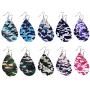 10 Pairs Camo Leather Drop Earrings Set Dainty Colorful Double Print Earrings Camouflage Teardrop Earrings for Women Girls Jewelry