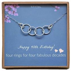 EFYTAL Happy 40th Birthday Gifts for Women Necklace, Sterling Silver 4 rings four Decades Necklaces Gift Ideas