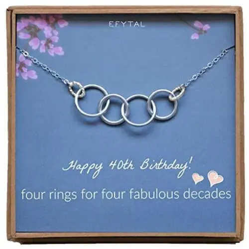 EFYTAL Happy 40th Birthday Gifts for Women Necklace, Sterling Silver 4 rings four Decades Necklaces Gift Ideas EFYTAL Happy 40th Birthday Gifts for Women Necklace, Sterling Silver 4 rings four Decades Necklaces Gift Ideas