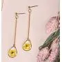 BONALUNA Pressed Flower Yellow Gold Plated Tear Dangle With Cubic Zirconia Titanium Post Back Earrings