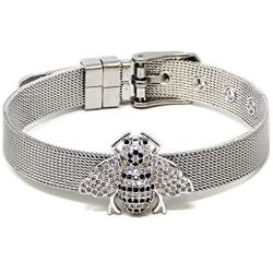 Me Plus Women Fashion Stainless Steel Silver Gold Clear Rhinestones Charm Mesh Belt Buckle Bracelet Bangle