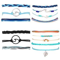 VSCO String Wave Ankle Bracelets for Women Sunflower Compass Moutain Waterproof Strand Anklets Bracelet Set for Teen Girls