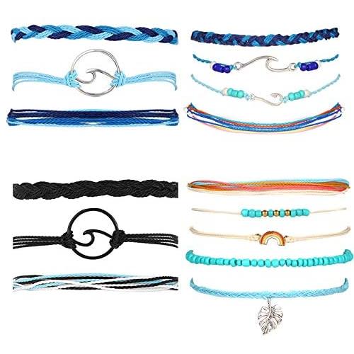 VSCO String Wave Ankle Bracelets for Women Sunflower Compass Moutain Waterproof Strand Anklets Bracelet Set for Teen Girls