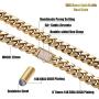 Luxfine 12mm Miami Cuban Link Chain 14K REAL Gold Plated Hypoallergenic Hip Hop Jewelry Premium Stainless Steel Necklace For Men Women (No Color Fade, Double-sided Iced Out Clasp)