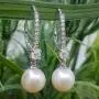 Dazzlingrock Collection 10K Gold 8 MM Each Round White Freshwater Pearls & Diamond Ladies Drop Earrings