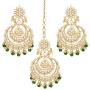 Aheli Bollywood Ethnic Chandbali Style Earrings Maang Tikka Set Traditional Fashion Jewelry for Women