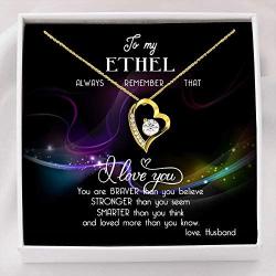 Heart Necklace with Message - to My Ethel, Always Remember That, I Love You - Valentine Day Necklace for Wife from Husband - Forever Love Necklace with Message Card and Gift Box
