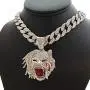 Hip Hop Half Man Half Beast Pendant & 18'' Full Iced Cuban Choker Chain Necklace Hip Hop Half Man Half Beast Pendant & 18'' Full Iced Cuban Choker Chain Necklace