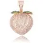Moca Jewelry Iced Out Colored Peach Pendant 18K Gold Plated Bling CZ Simulated Diamond Hip Hop Necklace for Men Women