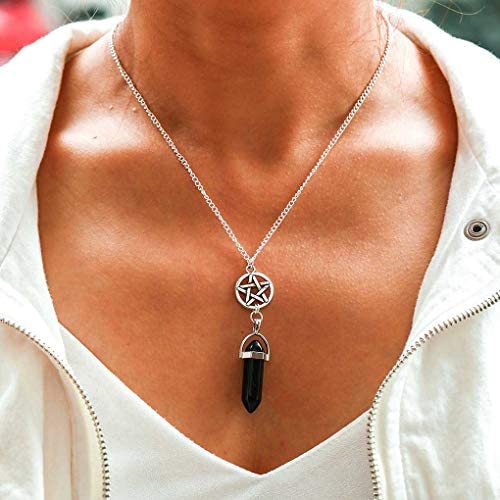 Yalice Vintage Quartz Healing Crystal Necklace Chain Pentacle Pendant Necklaces Jewelry for Women and Girls