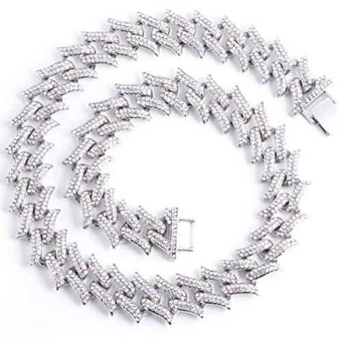 SONGCHANGJEWELRY Iced Out Chain Necklace for Men - Cuban Link Chain Necklace with Full Rhinestone 11MM/15MM/25MM Miami Choker Necklace Shining Hip Hop Accessories for Nightclub, Party, Daily