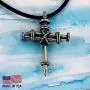 Wire Wrapped Three Nails Cross Necklace on Black Rubber Cord Wire Wrapped Three Nails Cross Necklace on Black Rubber Cord